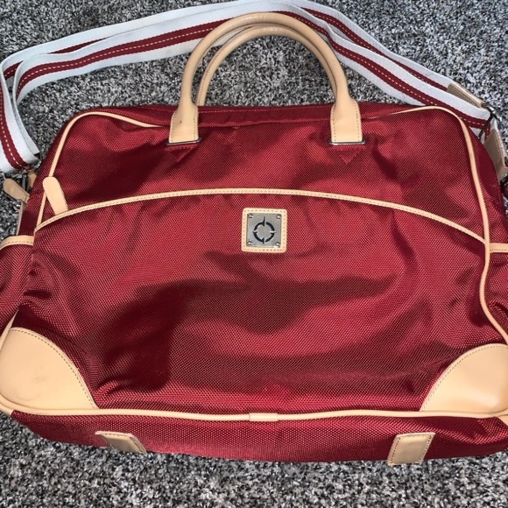 Franklin covey Red canvas tan leather laptop bag